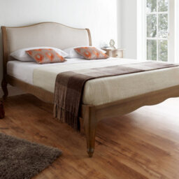 Antique French Style Amelia Rustic Oak Bed Frame - Low Foot End - Upholstered Headboard - King Size 5Ft Bed Frame Only