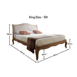 Antique French Style Amelia Rustic Oak Bed Frame - Low Foot End - Upholstered Headboard - King Size 5Ft Bed Frame Only - thumbnail 5