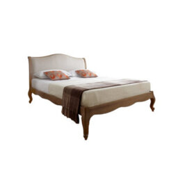 Antique French Style Amelia Rustic Oak Bed Frame - Low Foot End - Upholstered Headboard - King Size 5Ft Bed Frame Only - thumbnail 4