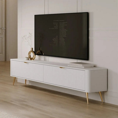 Arte Lante Tv Cabinet 200 Cm In White - Wide Media Storage With Pull-Down Doors And Closed Compartments - image 1