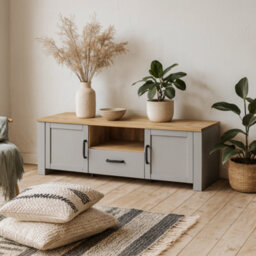 Wyld Haus Bramblecroft Grey And Natural Oak Tv Unit 2 Door 1 Drawer Matt Finish