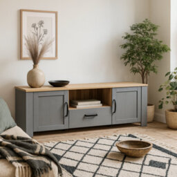 Wyld Haus Bramblecroft Grey And Natural Oak Tv Unit 2 Door 1 Drawer Matt Finish - thumbnail 2