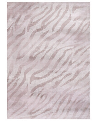 Wyld And Coco Zebra Area Rug Beige 140 X 200 Cm - Modern Low-Pile Rug, Underfloor Heating Compatible, Anti-Slip Backing - image 1