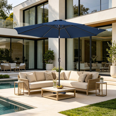 VRUC Outdoor Patio Garden Parasol Sun Shade Umbrella With Crank Handle & Tilt 2.7M Blue - image 1