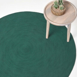 Homescapes Forest Green Handmade Woven Braided Round Rug, 120 Cm - thumbnail 1