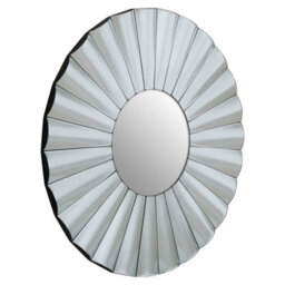 Orsina Contemporary Round Silver Wall Mirror, Sculptural Decorative Mirror With Radial Pattern, Statement Wall Décor - thumbnail 2