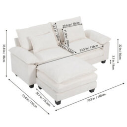 Living And Home 2-Seater Chenille Upholstered Sectional Sofa With Pillows - thumbnail 5