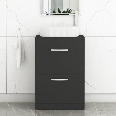 Royal Bathrooms Turin 800mm Freestanding Bathroom Vanity Unit With Sink 2 Drawer Matt Black & Lyon Countertop Basin - image 1