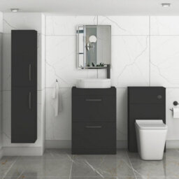 Royal Bathrooms Turin 800mm Freestanding Bathroom Vanity Unit With Sink 2 Drawer Matt Black & Lyon Countertop Basin - thumbnail 3