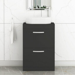 Royal Bathrooms Turin 800mm Freestanding Bathroom Vanity Unit With Sink 2 Drawer Matt Black & Lyon Countertop Basin - thumbnail 1