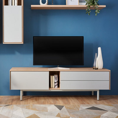 Heze Furniture Meena  2 Drawer Tv Unit - Hickory / Light Grey - image 1