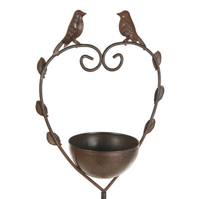Wyld And Coco Naturenest Heart-Shaped Iron Bird Bath With Ground Stand, Vintage Brown, 150 Cm Height - image 1