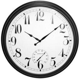 Primrose Outdoor Garden Clock With Thermometer And Metal Casing Black Big Time  90Cm - thumbnail 1