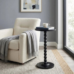 Black Sofa Side Table Small Round Pedestal Table Wood End Table Nightstand Plant Stand - thumbnail 6