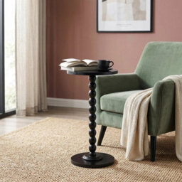 Black Sofa Side Table Small Round Pedestal Table Wood End Table Nightstand Plant Stand - thumbnail 5