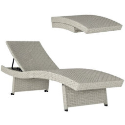 Pe Rattan Sun Lounger With 4-Level Adjustable Backrest, Grey - thumbnail 1