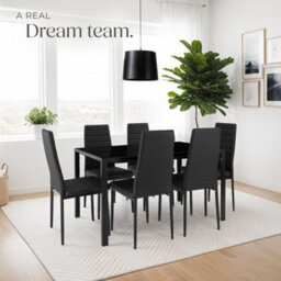 Tectake Set Of 6 Dining Chairs - High Backrest, Padded, Synthetic Leather   - Black - thumbnail 8
