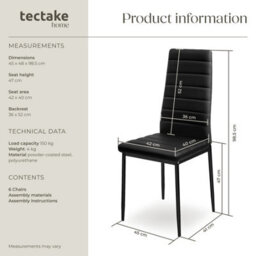 Tectake Set Of 6 Dining Chairs - High Backrest, Padded, Synthetic Leather   - Black - thumbnail 6