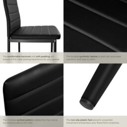 Tectake Set Of 6 Dining Chairs - High Backrest, Padded, Synthetic Leather   - Black - thumbnail 4
