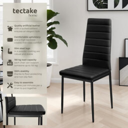 Tectake Set Of 6 Dining Chairs - High Backrest, Padded, Synthetic Leather   - Black - thumbnail 2