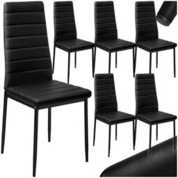 Tectake Set Of 6 Dining Chairs - High Backrest, Padded, Synthetic Leather   - Black - thumbnail 1