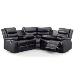 Furnishings For Less UK Minnesota Black Leather Reclining Corner Sofa 5 Seater Manual Recliner Comfortable Padded Arms - thumbnail 1