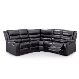 Furnishings For Less UK Minnesota Black Leather Reclining Corner Sofa 5 Seater Manual Recliner Comfortable Padded Arms - thumbnail 2