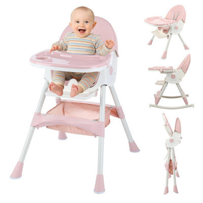 3In1 Pink Baby High Chair Adjustable Height High Chair Baby Dining Chair/rocking - image 1