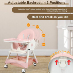 3In1 Pink Baby High Chair Adjustable Height High Chair Baby Dining Chair/rocking - thumbnail 5
