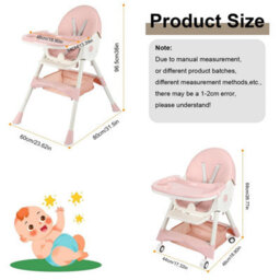 3In1 Pink Baby High Chair Adjustable Height High Chair Baby Dining Chair/rocking - thumbnail 2