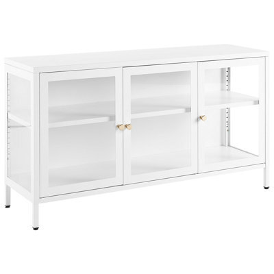 Beliani Glass Display Sideboard Newport 115 Cm Metal White - image 1
