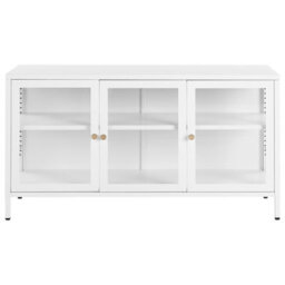 Beliani Glass Display Sideboard Newport 115 Cm Metal White - thumbnail 5