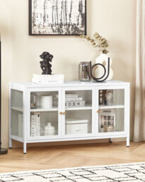 Beliani Glass Display Sideboard Newport 115 Cm Metal White - thumbnail 2