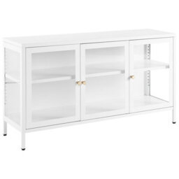 Beliani Glass Display Sideboard Newport Metal 115 Cm White