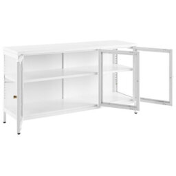 Beliani Glass Display Sideboard Newport 115 Cm Metal White - thumbnail 6