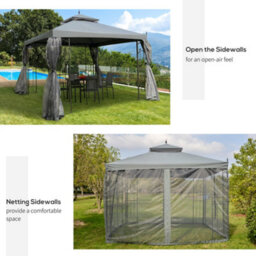 Outsunny 3 X 3(M) Garden Gazebo Double Top Gazebo Canopy W/ Mesh Grey - thumbnail 5