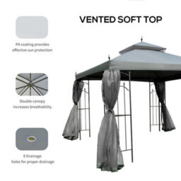 Outsunny 3 X 3(M) Garden Gazebo Double Top Gazebo Canopy W/ Mesh Grey - thumbnail 6