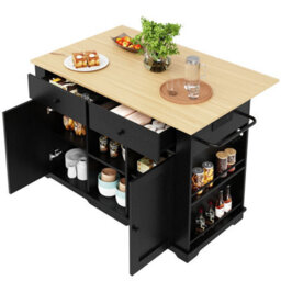 Matteo Black Kitchen Island Storage Trolley With Foldable Worktop, Integrated Power Strip, Drawers & Wheels - Mdf - thumbnail 9