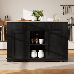 Matteo Black Kitchen Island Storage Trolley With Foldable Worktop, Integrated Power Strip, Drawers & Wheels - Mdf - thumbnail 3