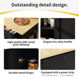 Matteo Black Kitchen Island Storage Trolley With Foldable Worktop, Integrated Power Strip, Drawers & Wheels - Mdf - thumbnail 7