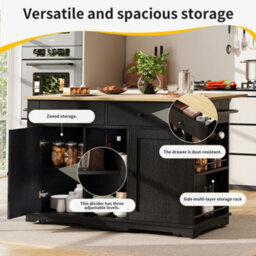 Matteo Black Kitchen Island Storage Trolley With Foldable Worktop, Integrated Power Strip, Drawers & Wheels - Mdf - thumbnail 6