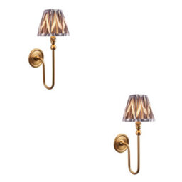 Loops Elegant Dimmable Wall Lights Set In Brushed Aged Brass With Pearl Grey Shades