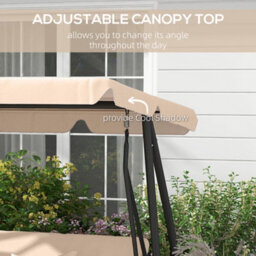 Outsunny 2-In-1 Garden Swing Chair For 3 Person W/ 2 Pillows, Light Brown - thumbnail 5