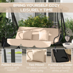 Outsunny 2-In-1 Garden Swing Chair For 3 Person W/ 2 Pillows, Light Brown - thumbnail 7