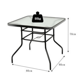 Costway Patio Bistro Table Glass Top Outdoor Square Coffee Tea Table With Umbrella Hole - thumbnail 2