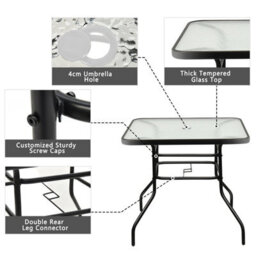 Costway Patio Bistro Table Glass Top Outdoor Square Coffee Tea Table With Umbrella Hole - thumbnail 5