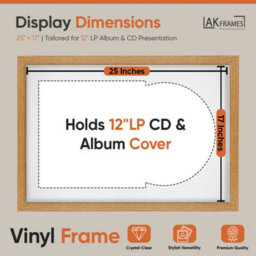 "AK Frames 25X17"" Oak Modern Vinyl Record Frame With White Mount For 12 Inch Lp Cover & Disc - Overlapped Design" - thumbnail 2