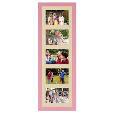 AK Frames 26X8 Pastel Pink Modern Multi Photo Frame With Ivory Mount - Holds 5 Apertures (5X) 6X4 Photos - image 1