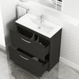 Royal Bathrooms Turin Hale Black 800mm Floor Standing Vanity Unit 2 Drawer With Minimalist Basin Sink - thumbnail 3