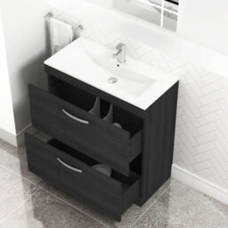 Royal Bathrooms Turin Hale Black 800mm Floor Standing Vanity Unit 2 Drawer With Minimalist Basin Sink - thumbnail 5